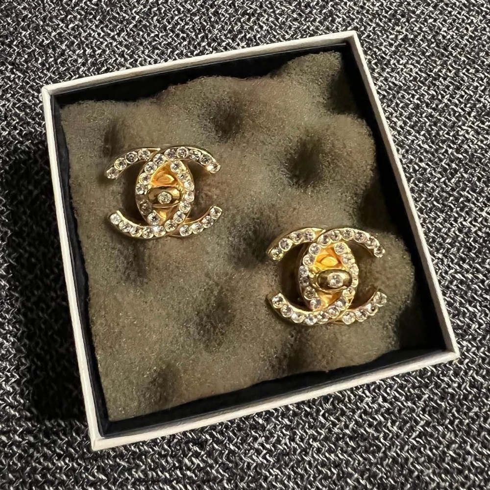 CHANEL Gold and Silver Crystal Earrings